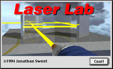 Laser Lab title screen: the game logo drawn in yellow laser beams over glass prisms, credited to 1994 Jonathan Sweet